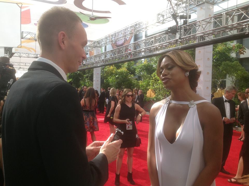 Interviewing Laverne Cox on the 2014 Emmy Awards red carpet.