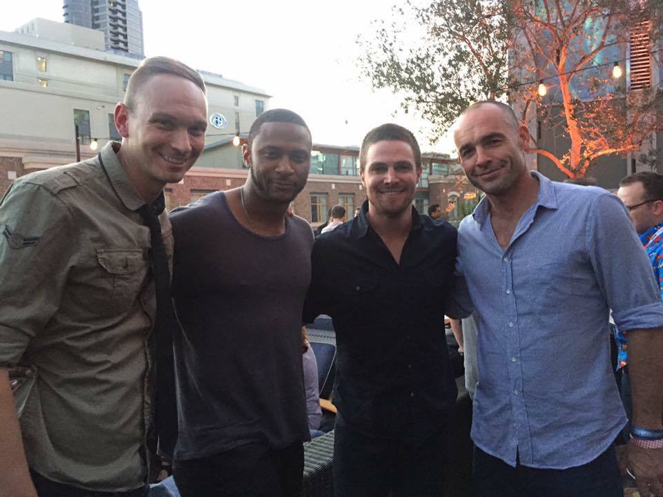 Hanging out with 'Arrow' cast members Stephen Amell, David Ramsey, and Paul Blackthone.